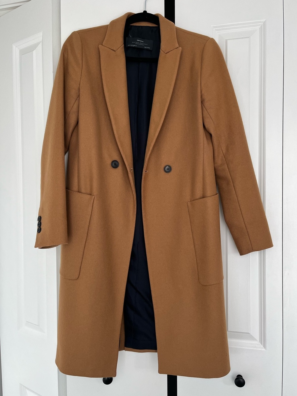 Vintage Zara Camel Brown Wool Tailored Coat XS, midweight, lined